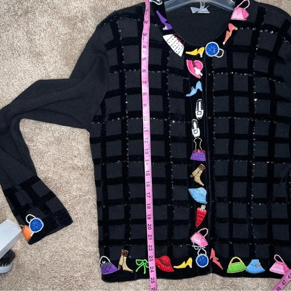 BEREK Hand-Sewn Applique Embroidered Embellished Black Cardigan Sweater Size XL - Picture 3 of 13